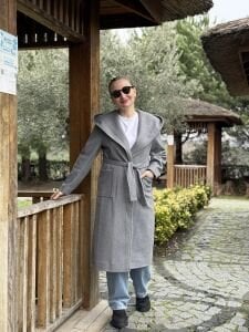 Kapüşonlu Kaşe Kaban gri