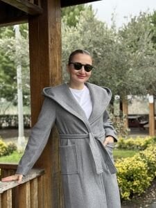 Kapüşonlu Kaşe Kaban gri