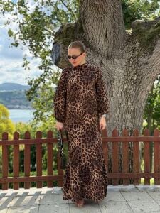 Polo rüya viskon elbise leopar kahve