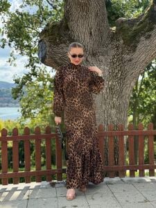Polo rüya viskon elbise leopar kahve