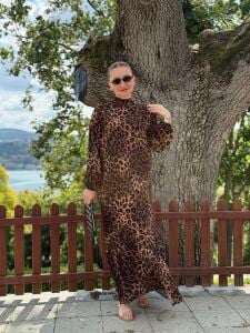Polo rüya viskon elbise leopar kahve
