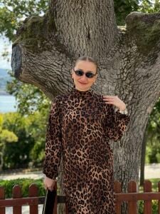 Polo rüya viskon elbise leopar kahve