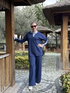Lacivert Gömlek yakalı Modal takım