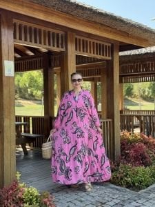 Pembe gri Viskon katleya elbise