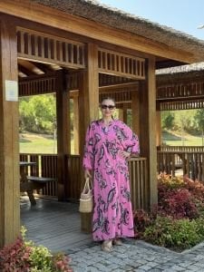 Pembe gri Viskon katleya elbise