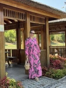 Pembe gri Viskon katleya elbise