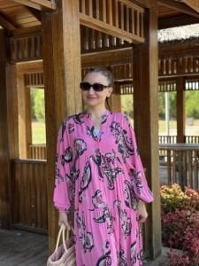 Pembe gri Viskon katleya elbise