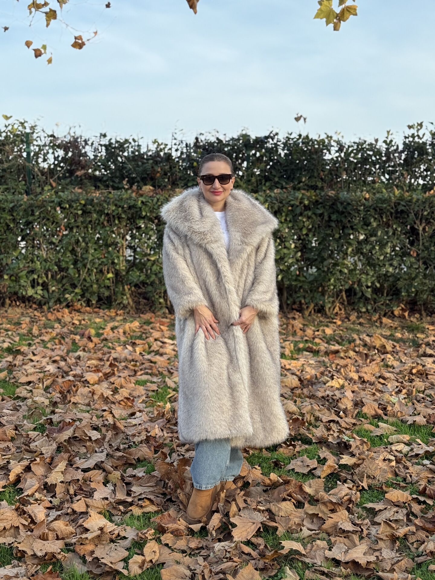 Premium astarlı  kürk gri uzun