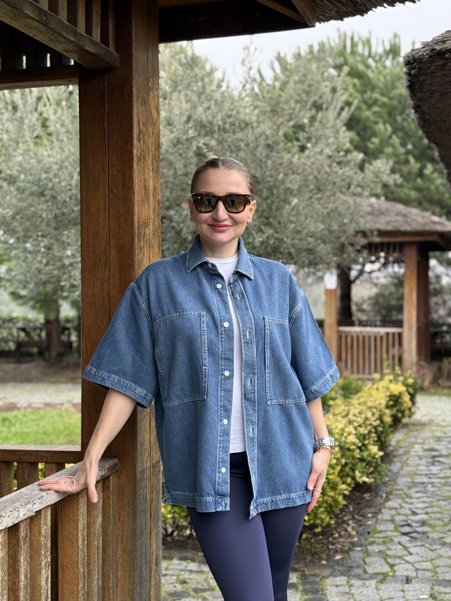 Orjinal cepli kısa kol mavi kot gömlek