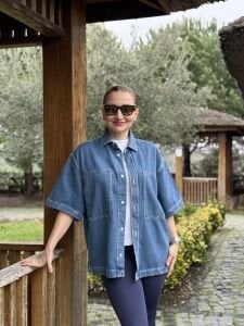 Orjinal cepli kısa kol mavi kot gömlek