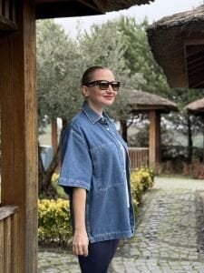 Orjinal cepli kısa kol mavi kot gömlek