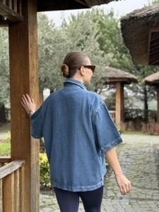 Orjinal cepli kısa kol mavi kot gömlek