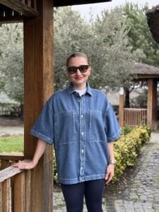 Orjinal cepli kısa kol mavi kot gömlek