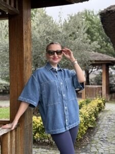 Orjinal cepli kısa kol mavi kot gömlek