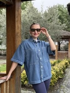 Orjinal cepli kısa kol mavi kot gömlek