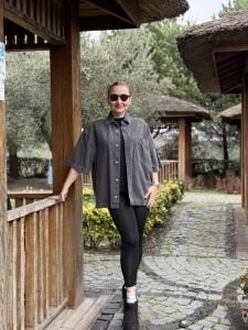 Orjinal cepli kısa kol füme kot gömlek