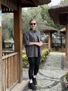 Orjinal cepli kısa kol füme kot gömlek