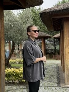 Orjinal cepli kısa kol füme kot gömlek