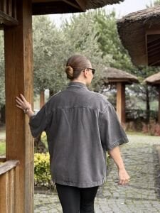 Orjinal cepli kısa kol füme kot gömlek