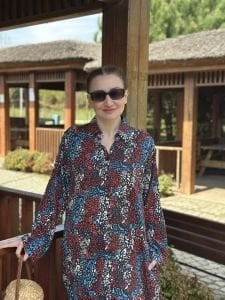 Begonya Viskon gömlek elbise kırmızı