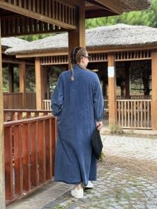 Tam düğmeli kot elbise mavi