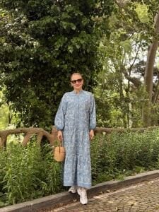 Polo fisto detaylı Denim Tensel elbise Mavi