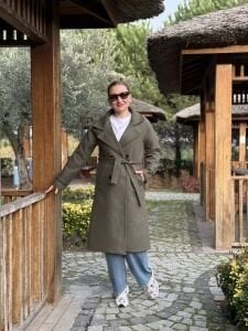 Astarlı Kuşaklı Kaşe Kaban Haki