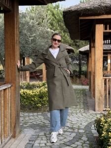 Astarlı Kuşaklı Kaşe Kaban Haki