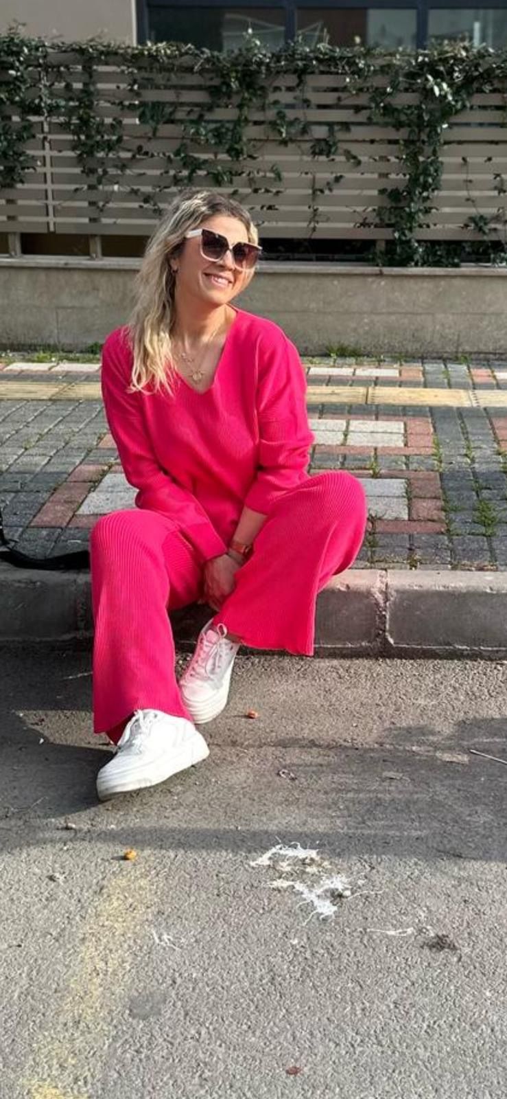 Fuşya triko fitilli takım