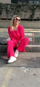 Fuşya triko fitilli takım