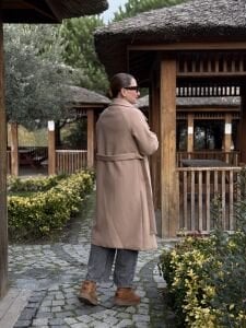 Astarlı Kuşaklı Kaşe Kaban Bej