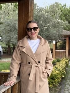 Astarlı Kuşaklı Kaşe Kaban Bej