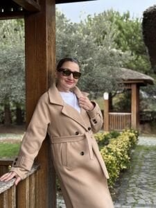 Astarlı Kuşaklı Kaşe Kaban Bej