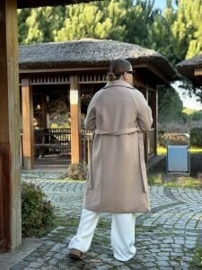 Astarlı Kuşaklı Kaşe Kaban Bej