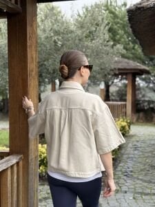 Orjinal Mng kısa kol kot gömlek taş