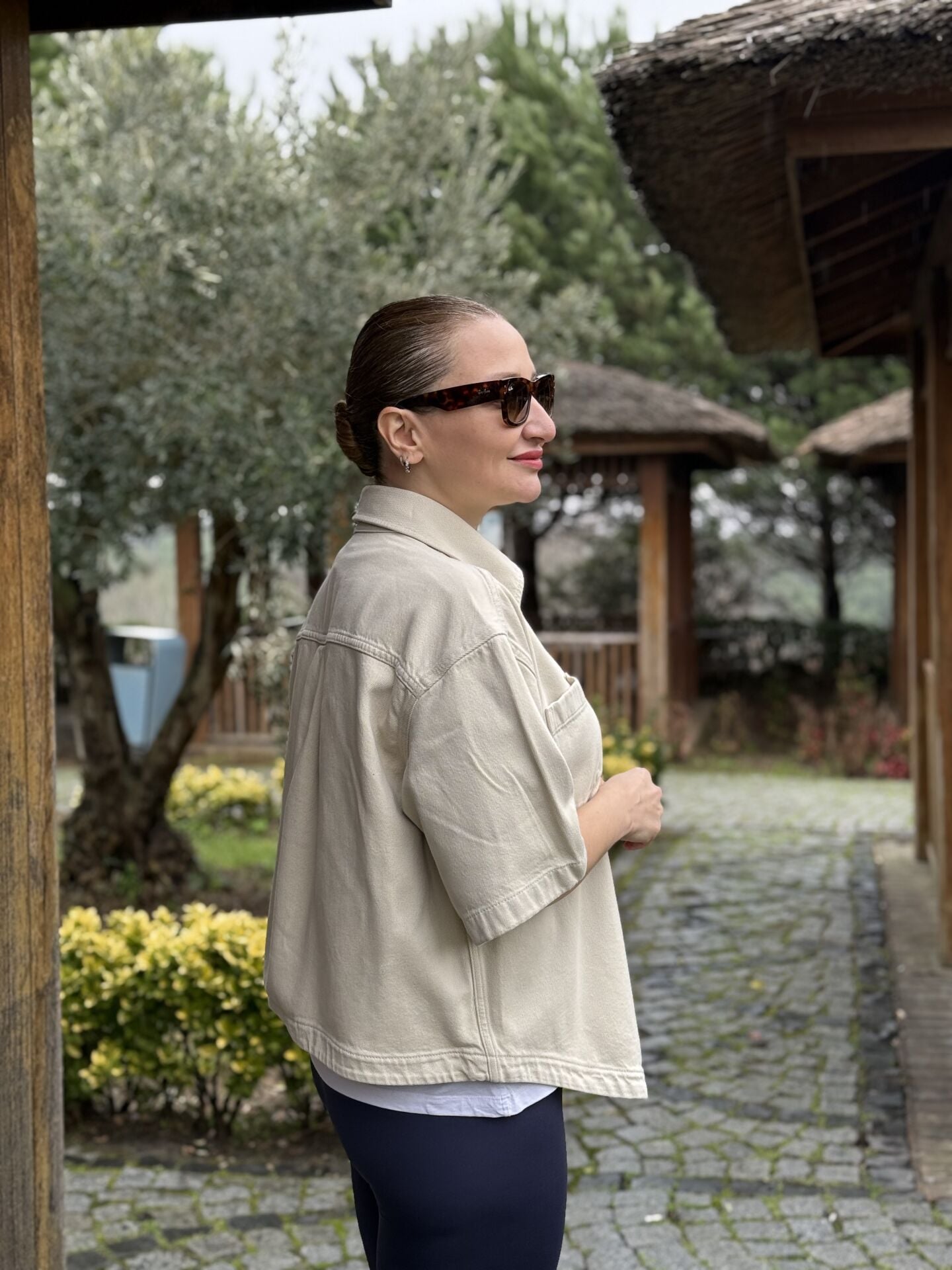 Orjinal Mng kısa kol kot gömlek taş