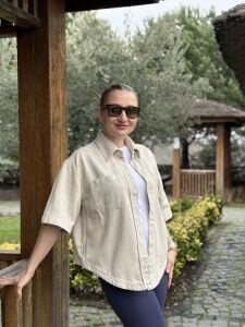 Orjinal Mng kısa kol kot gömlek taş