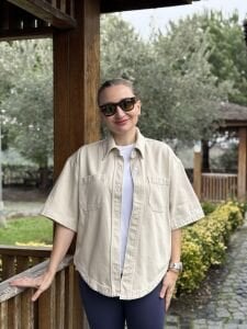 Orjinal Mng kısa kol kot gömlek taş