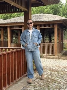 Orjinal BDG Taşlı-İncili Mavi kot ceket