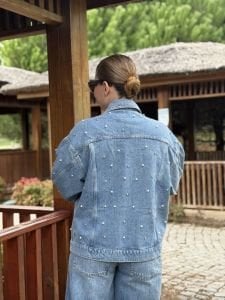 Orjinal BDG Taşlı-İncili Mavi kot ceket