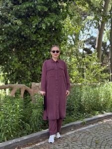 A.akay tensel denim Cep kapaklı takım mürdüm