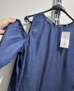 Orjinal marka omuz detaylı tensel kot elbise