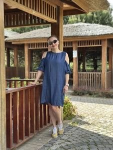 Orjinal marka omuz detaylı tensel kot elbise