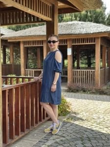 Orjinal marka omuz detaylı tensel kot elbise