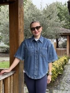 Orjinal Mng kısa kol kot gömlek mavi