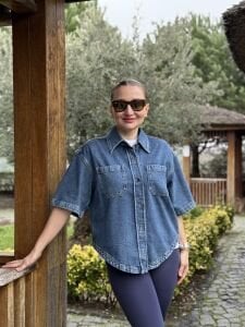 Orjinal Mng kısa kol kot gömlek mavi