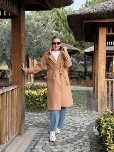 Astarlı Kuşaklı Kaşe Kaban Camel