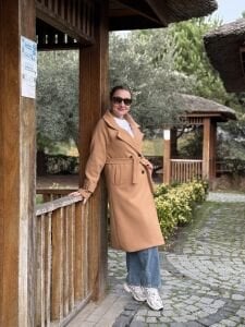 Astarlı Kuşaklı Kaşe Kaban Camel