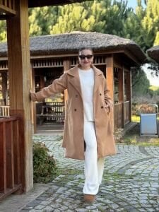 Astarlı Kuşaklı Kaşe Kaban Camel