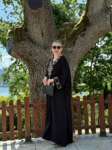 Nakışlı viskon elbise Siyah 2122